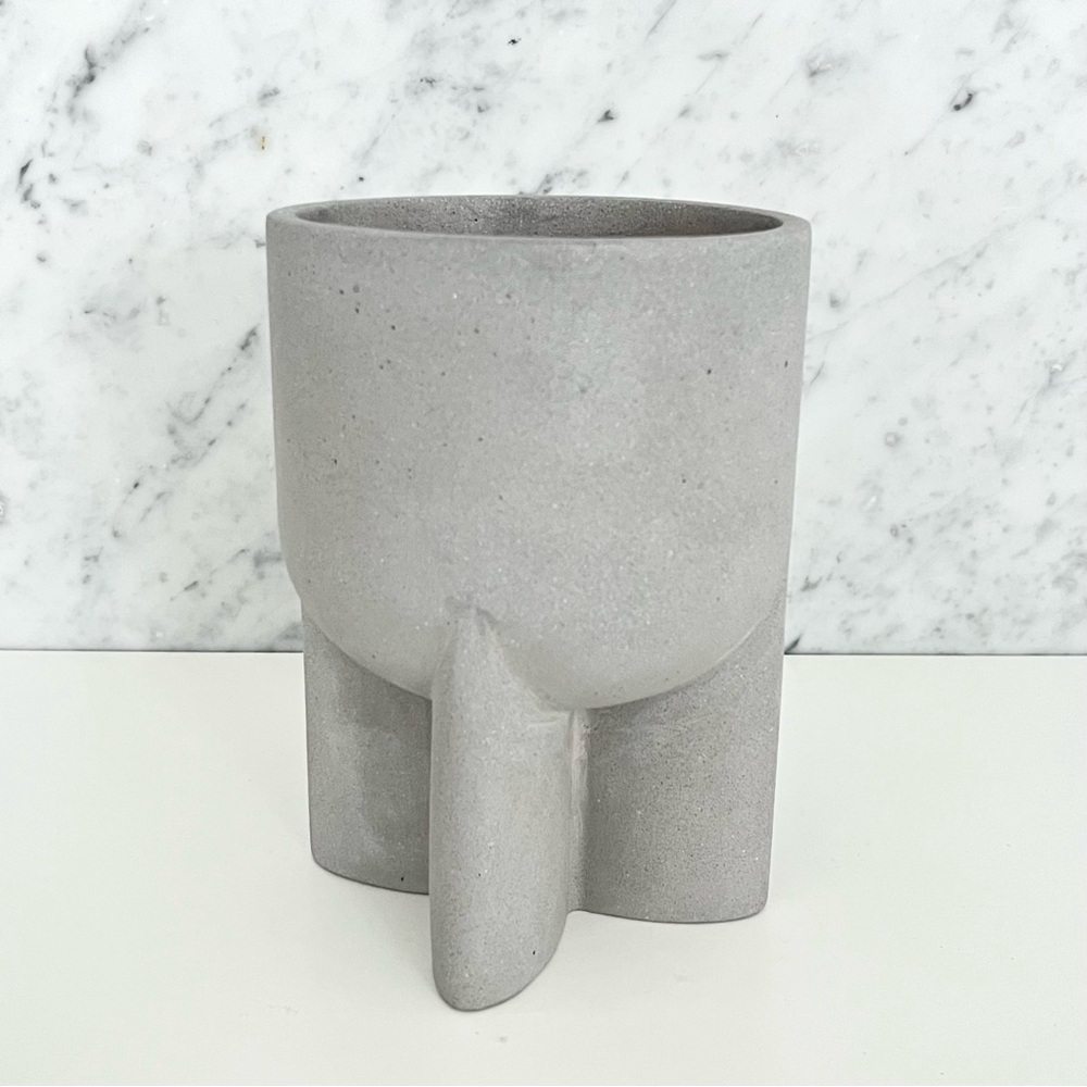 West Elm Monti Concrete Tabletop Planter Pot Gray Minimalist Brutalist Modern